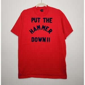 Vintage 70s 80s Put Hammer Down Iron Letters Large Red Single Stitch